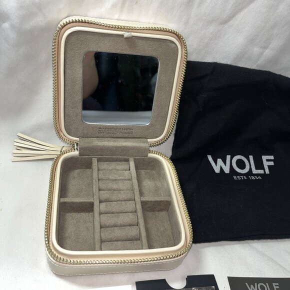 Vintage Lusterloc Wolf 1834 Ivory Quilted Leather Jewelry Box Bag & Pamphlet - Picture 2 of 11